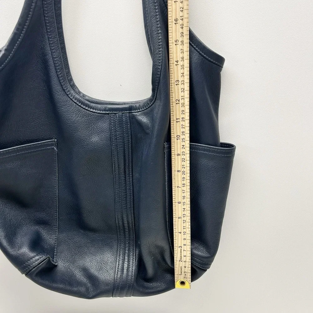Rough and Tumble Leather Hobo Slouch Tote Bag Blue Pockets Made in Maine - Picture 14 of 16